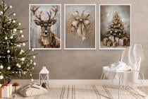 Plakaty Świąteczne Glamour – Renifer, Złota Kokarda, Choinka z Prezentami | Eleganckie Obrazy Zimowe KP400 - miniaturka 5