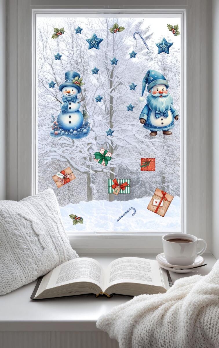 Zimowe Naklejki na Okno – Wesoły Bałwanek i Święty Mikołaj | Świąteczne ozdoby dla dzieci 82335 - zdjęcie 3