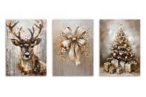 Plakaty Świąteczne Glamour – Renifer, Złota Kokarda, Choinka z Prezentami | Eleganckie Obrazy Zimowe KP400 - miniaturka 2