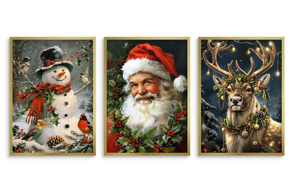 Świąteczne Obrazy na ścianę – Mikołaj, Bałwan, Renifer | Bożonarodzeniowe Plakaty | Zimowa Dekoracja Ścienna do Domu KP401 - zdjęcie 8