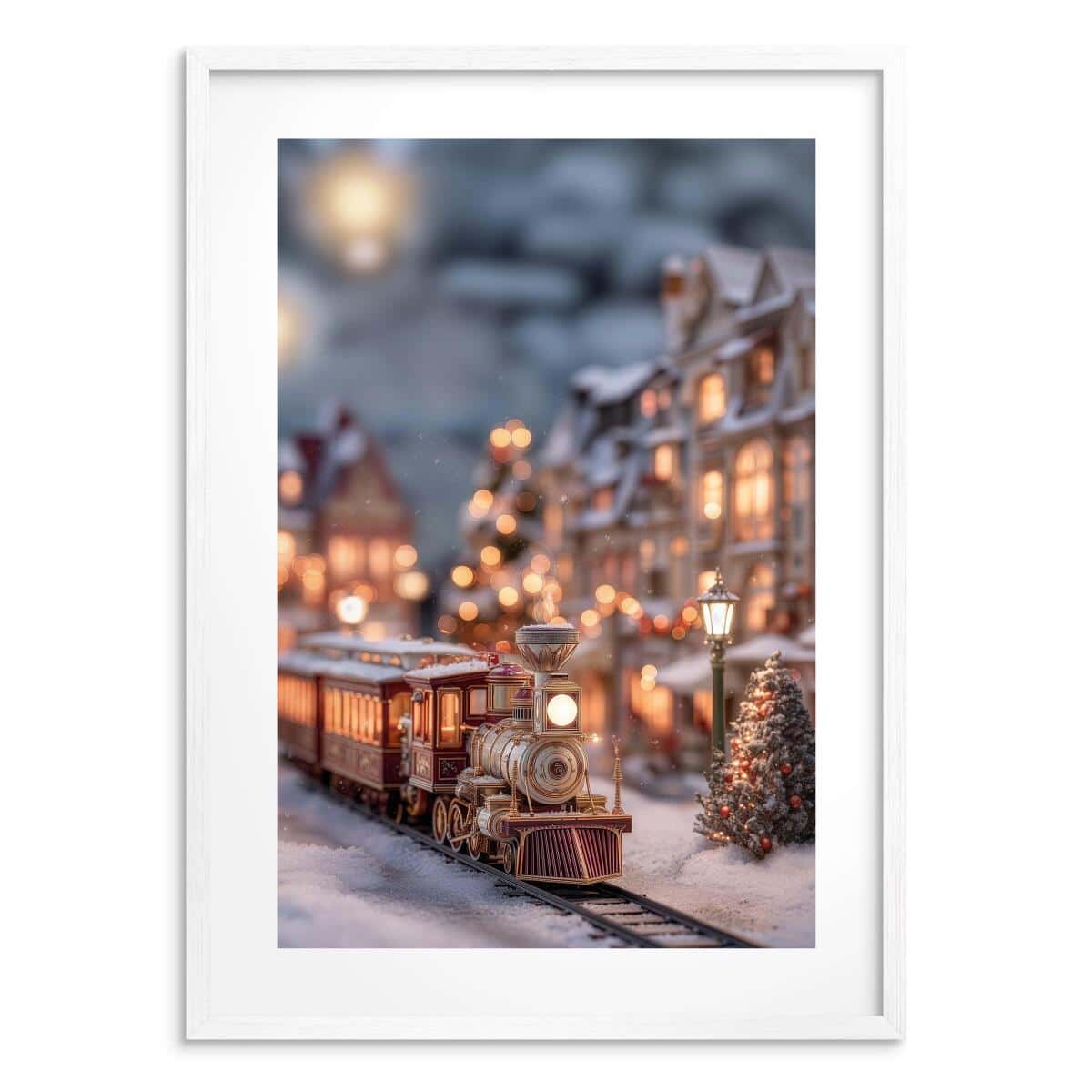 Bożonarodzeniowa dekoracja na ścianę- Zimowe miasteczko, kolejka | Świąteczny Plakat do salonu 82317 - zdjęcie 6