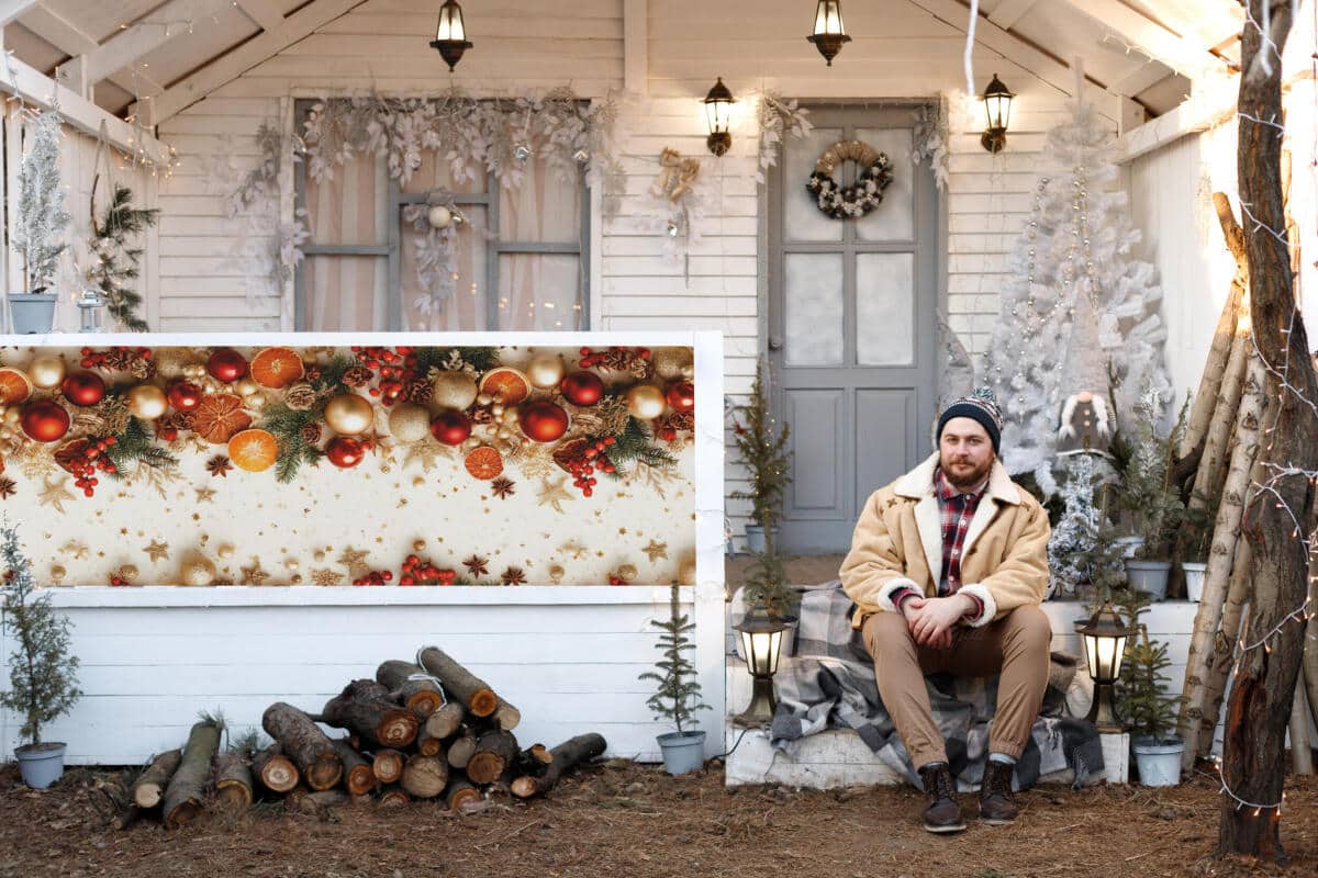 Świąteczna Dekoracja na balkon, taras- Baner na barierki | Girlanda z Bombkami na balustradę 82331 - zdjęcie 1