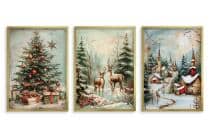 Zestaw Plakatów Bożonarodzeniowych- Choinka, Jelenie, Zimowa Wioska | Świąteczne Obrazy w klimacie Retro KP399 - miniaturka 7