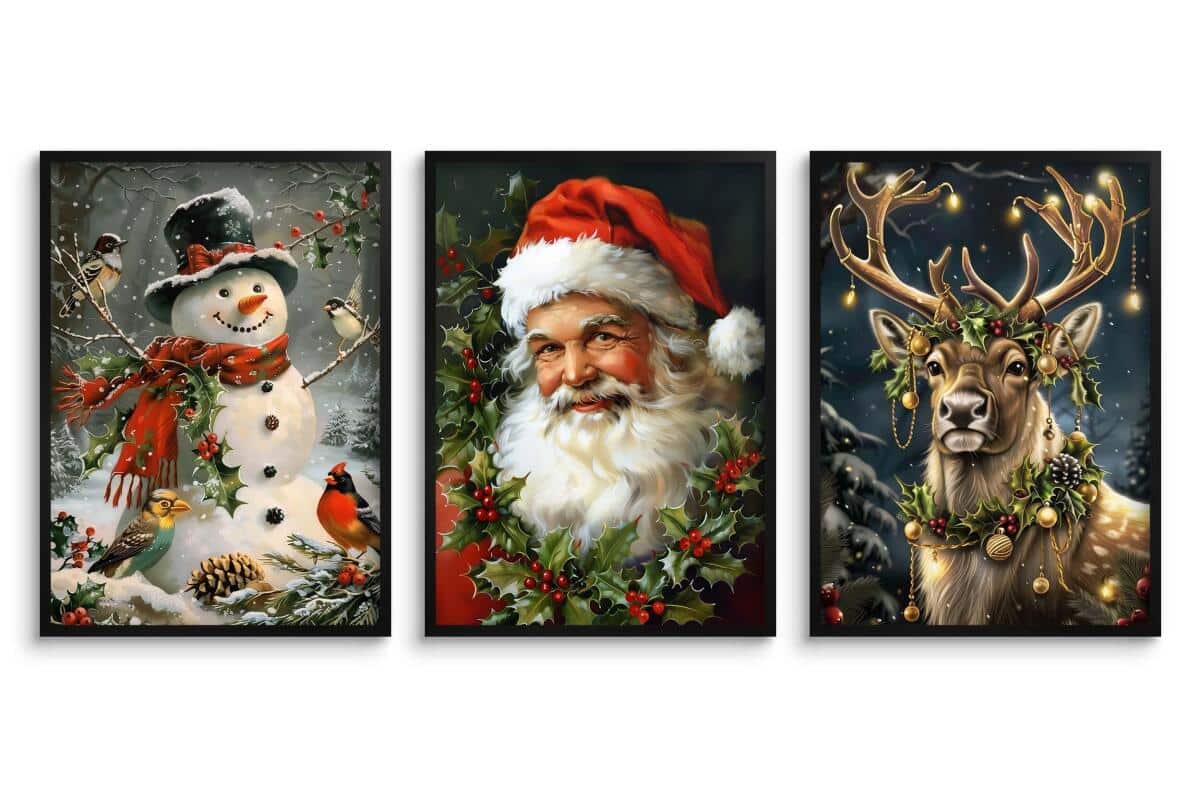 Świąteczne Obrazy na ścianę – Mikołaj, Bałwan, Renifer | Bożonarodzeniowe Plakaty | Zimowa Dekoracja Ścienna do Domu KP401 - zdjęcie 7
