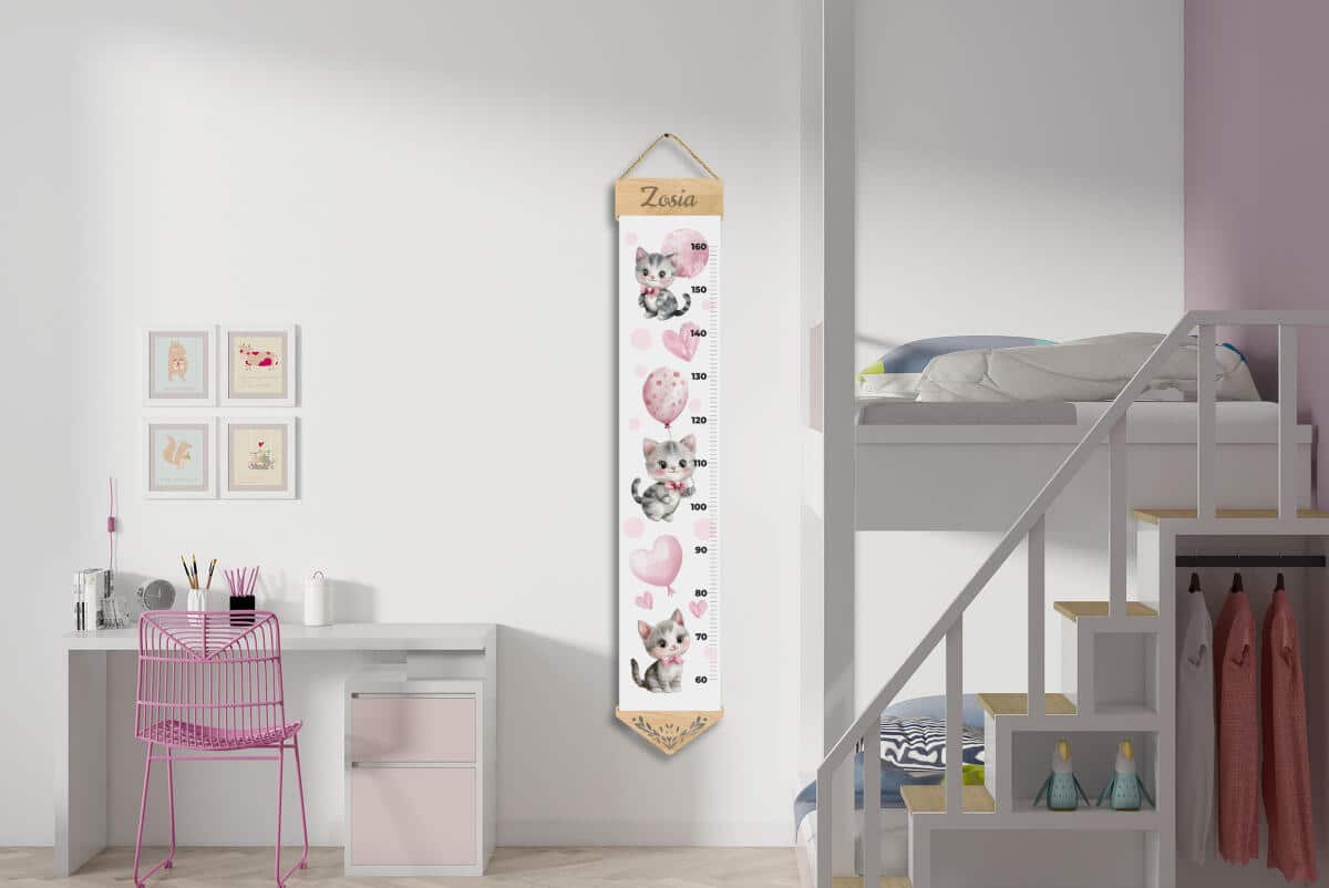 Miarka wzrostu z imieniem dziecka  | Dekoracyjna miarka na ścianę do pokoju dziewczynki- Kotki 64409 - zdjęcie 3
