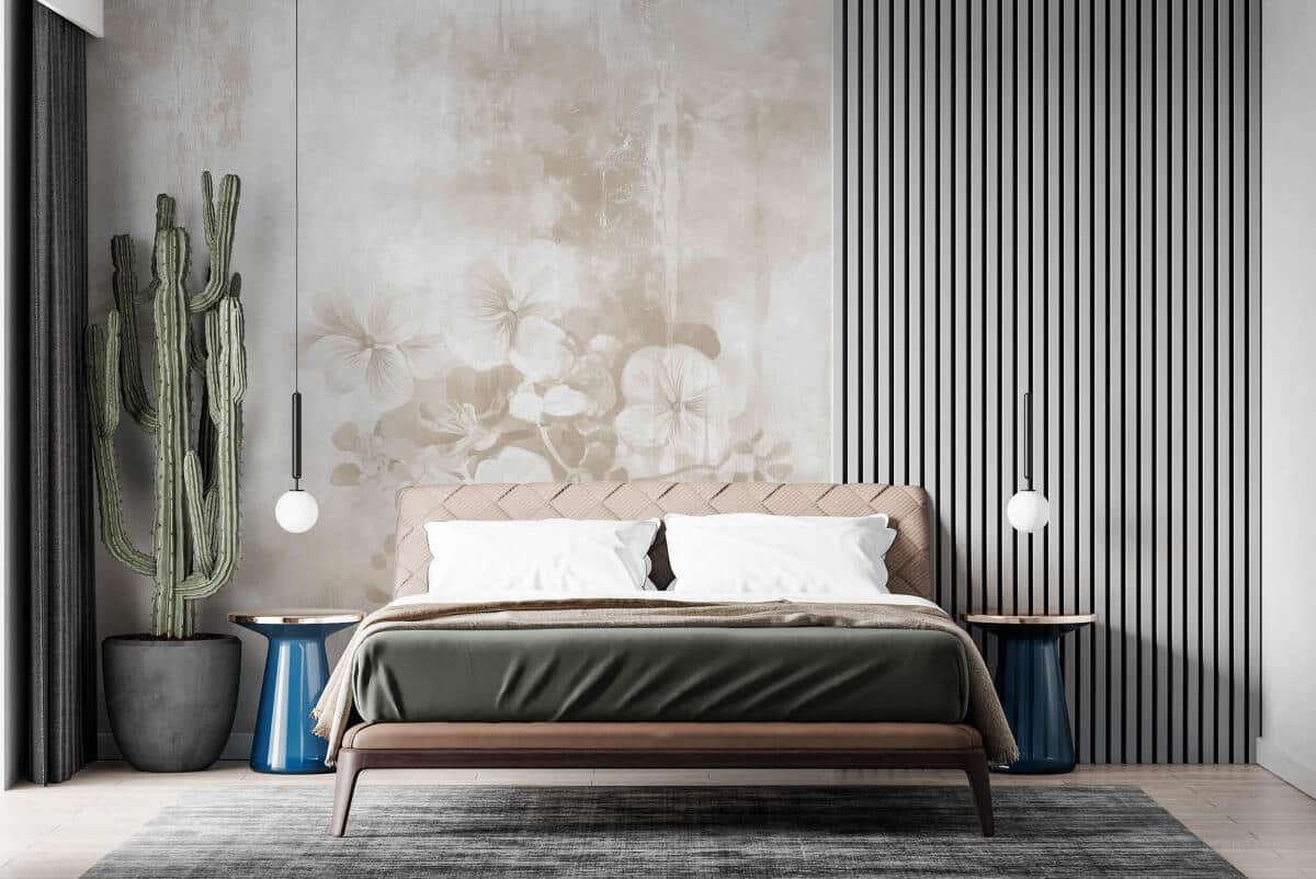 Fototapeta Beżowa Akwarela – Kwiaty i Gałązki | Neutralna Tapeta do Salonu i Sypialni | Romantyczna Dekoracja boho, vintage 83215 - zdjęcie 2