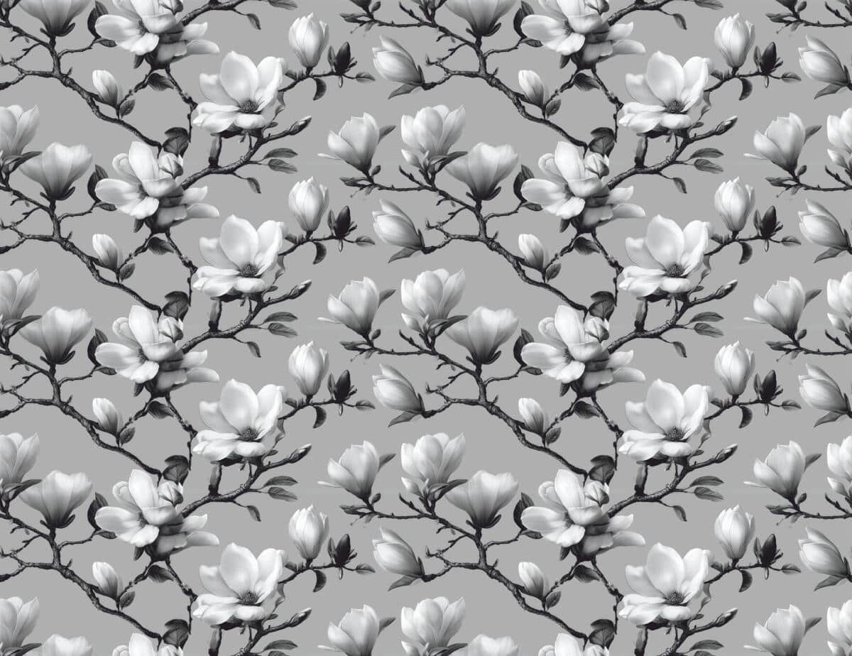 Fototapeta do biura – Eleganckie Magnolie | Czarno-Biały Botaniczny wzór do gabinetu, salonu 82325 - zdjęcie 5