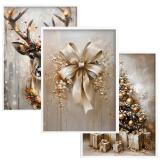 Plakaty Świąteczne Glamour – Renifer, Złota Kokarda, Choinka z Prezentami | Eleganckie Obrazy Zimowe KP400 - miniaturka 1