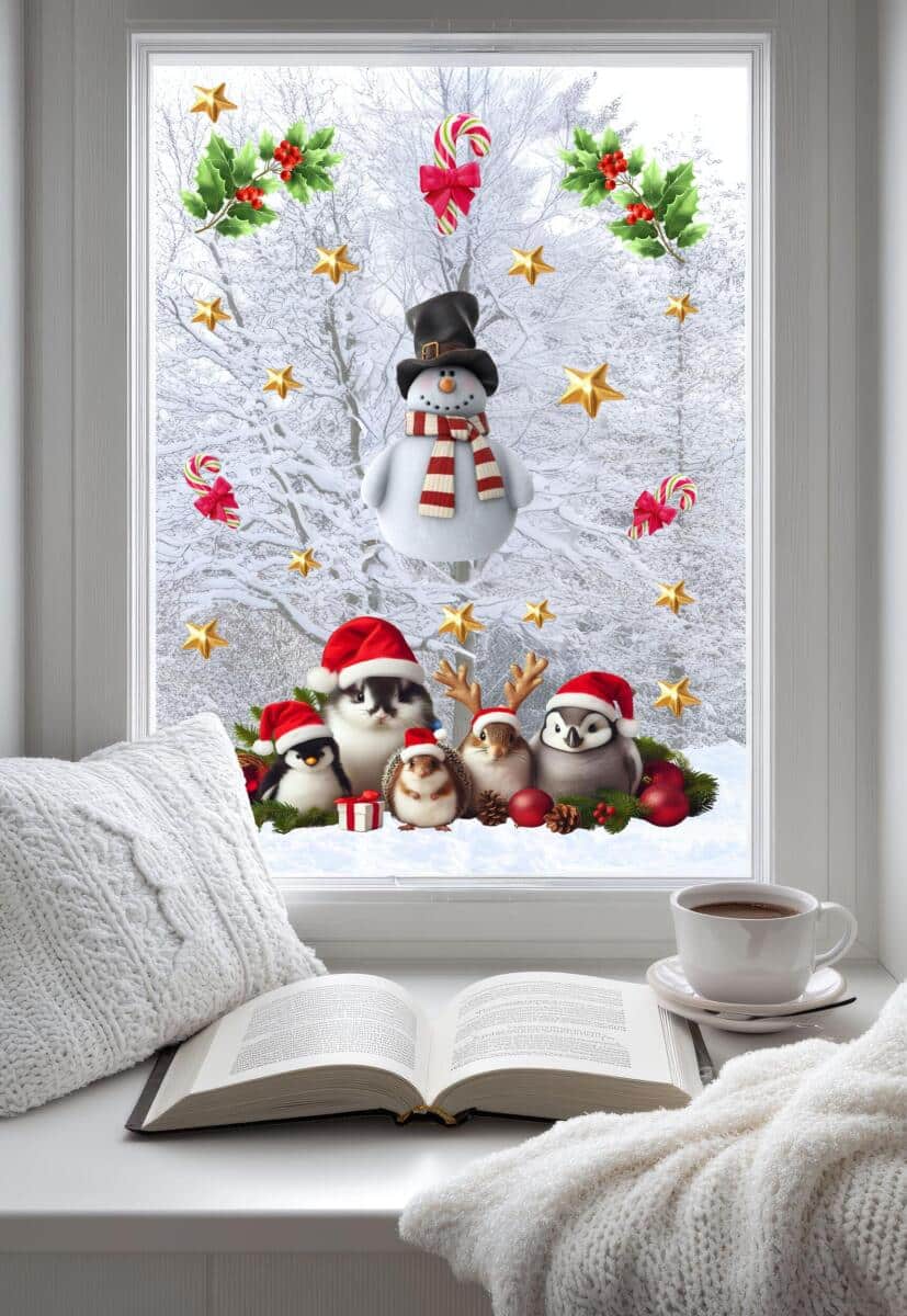 Świąteczne Naklejki na szybę– Pingwinek, Królik, Jeżyk, Bałwan | Zimowa Dekoracja na okno do Pokoju dziecięcego 82163 - zdjęcie 3
