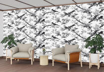 Czarno- biała Fototapeta do hotelu, gabinetu- Ptaki i Kwiaty | Elegancka Fototapeta Vintage 82328 - miniaturka 3