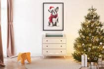 Uroczy Plakat Świąteczny z Buldogiem Francuskim | Pies w Czapce Mikołaja i Czerwonym Szaliku | Dekoracja Bożonarodzeniowa 82319 - miniaturka 3