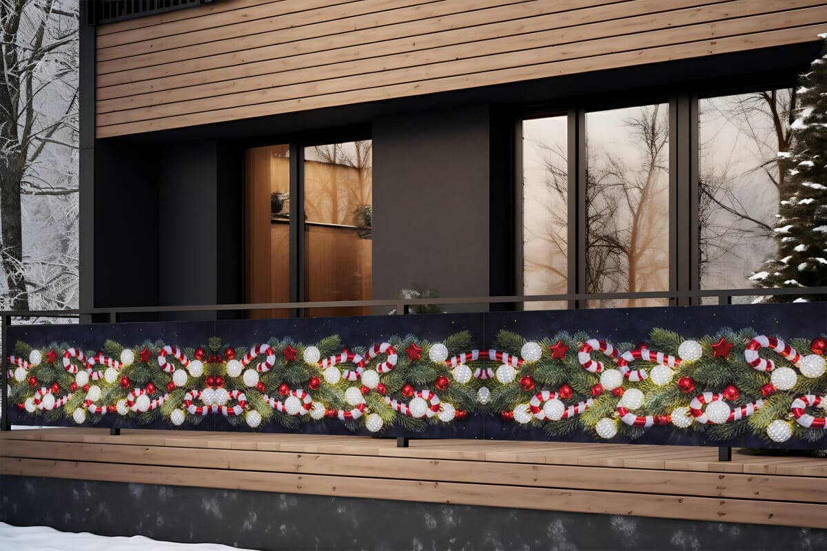 Dekoracyjna Osłona na poręcz, barierki, balustradę- świąteczny baner | Dekoracje bożonarodzeniowe na balkon, taras 67304 - zdjęcie 2