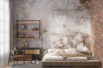 Akwarelowa Fototapeta- Beżowa Dżungla | Liście Palmowe i Kwiaty | Roślinna Tapeta na ścianę 83216 - miniaturka 2