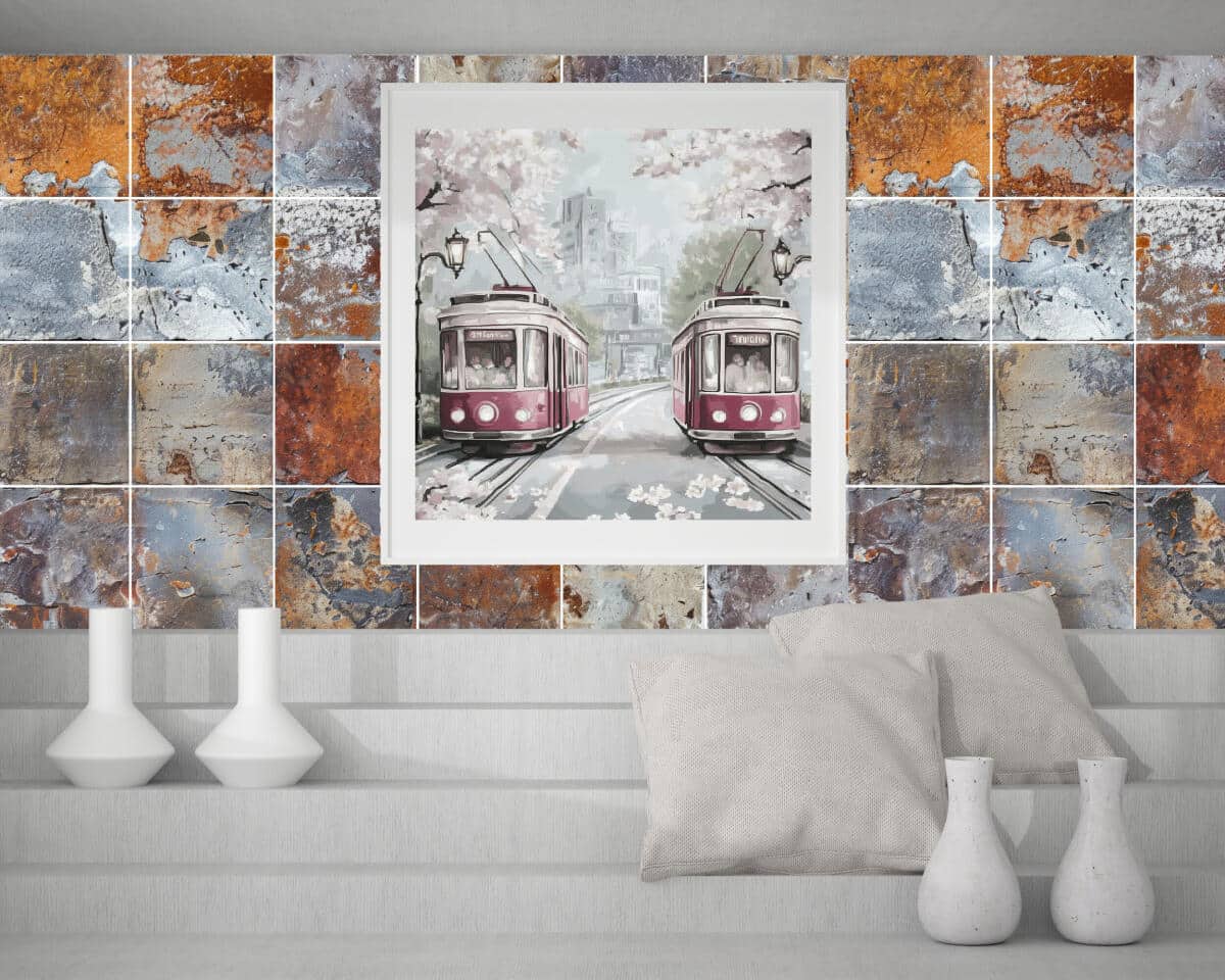 Dekoracyjne Naklejki na Kafelki- Efekt Rdzy, Patyny i Przetarć | Efektowne Płytki w stylu Industrialnym 82316 - zdjęcie 1