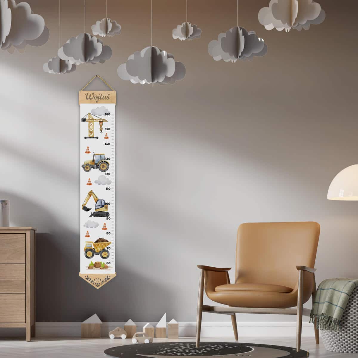 Personalizowana Miarka Wzrostu dla chłopca- Plac budowy, Koparka, Dźwig | Dekoracyjna Miarka z imieniem dziecka 64412 - zdjęcie 4