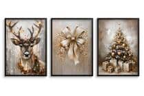 Plakaty Świąteczne Glamour – Renifer, Złota Kokarda, Choinka z Prezentami | Eleganckie Obrazy Zimowe KP400 - miniaturka 8