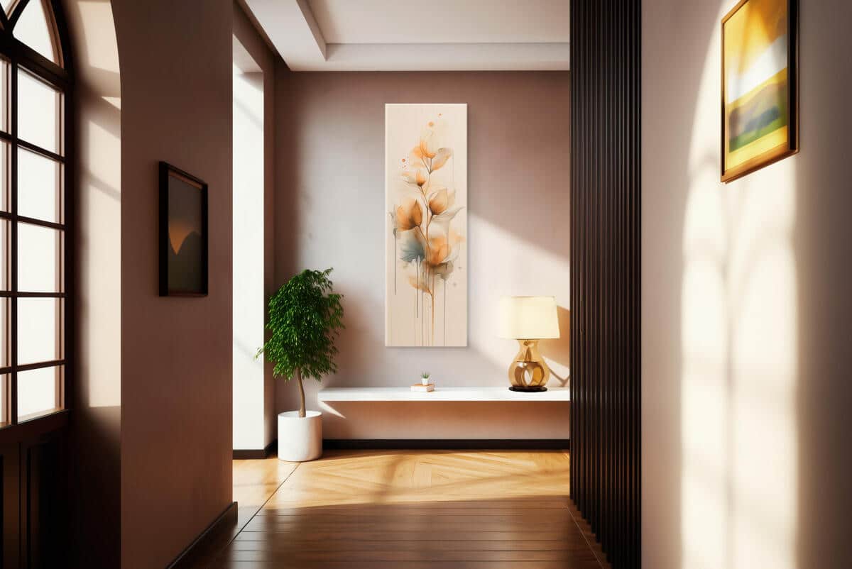 Minimalistyczny obraz na płótnie – akwarelowe kwiaty i liście w beżach | Elegancka dekoracja ścienna do salonu, sypialni 94027 - zdjęcie 4