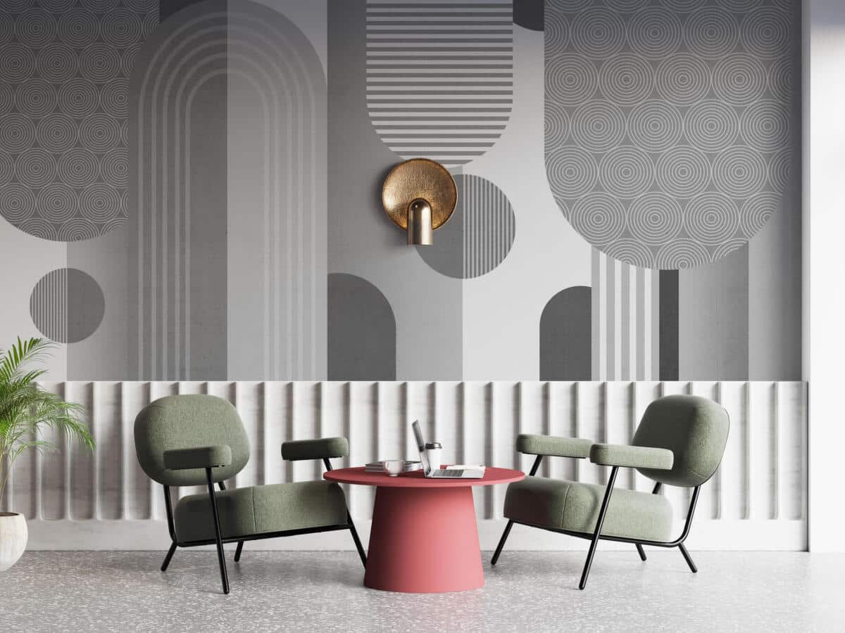 Fototapeta geometryczna – Nowoczesna Abstrakcja w Szarościach | Stylowa dekoracja do biura, gabinetu, poczekalni 82330 - zdjęcie 1