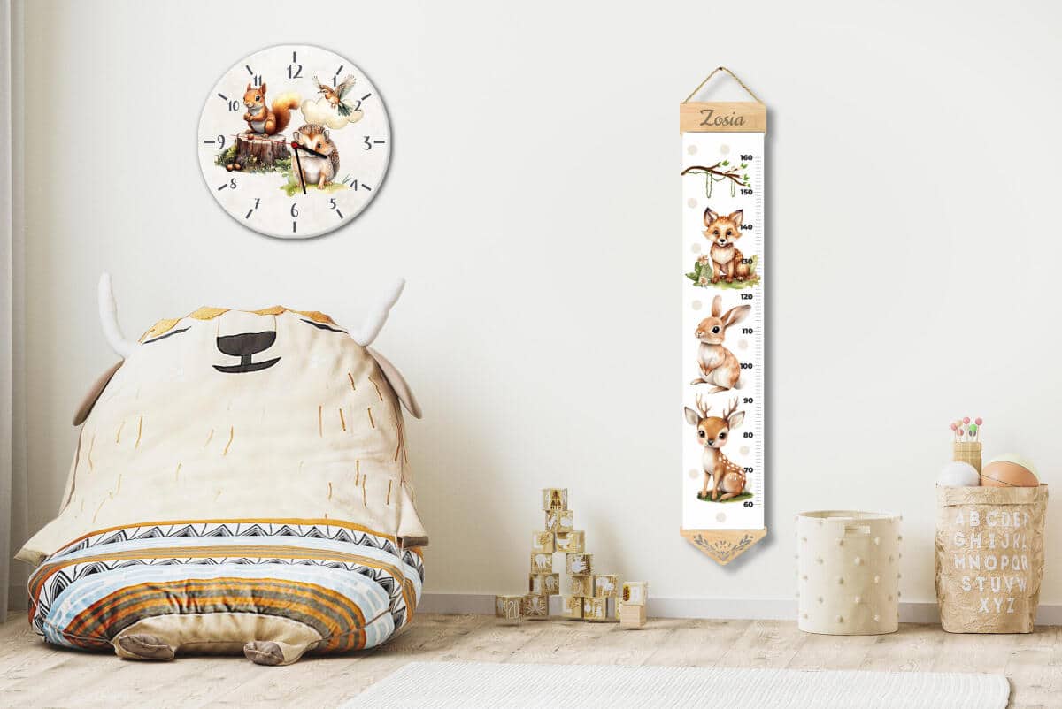 Dziecięca Miarka wzrostu na ścianę, do powieszenia- Zwierzątka leśne, Polana | Miarka z imieniem do pokoju dziecka w stylu boho 64413 - zdjęcie 5