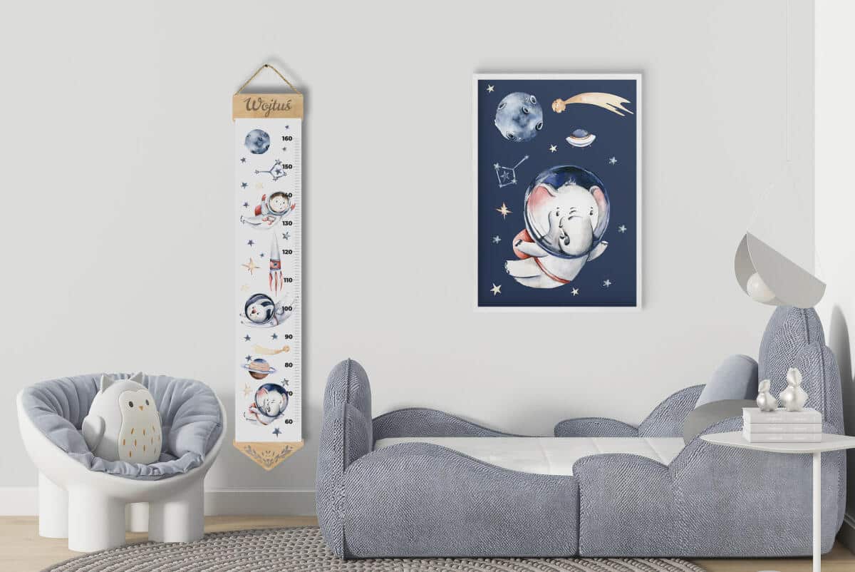 Miarka Wzrostu z Imieniem Dziecka- Kosmos, Astronauta, Planety | Dekoracyjna Miarka na płótnie do pokoju chłopca 64411 - zdjęcie 6