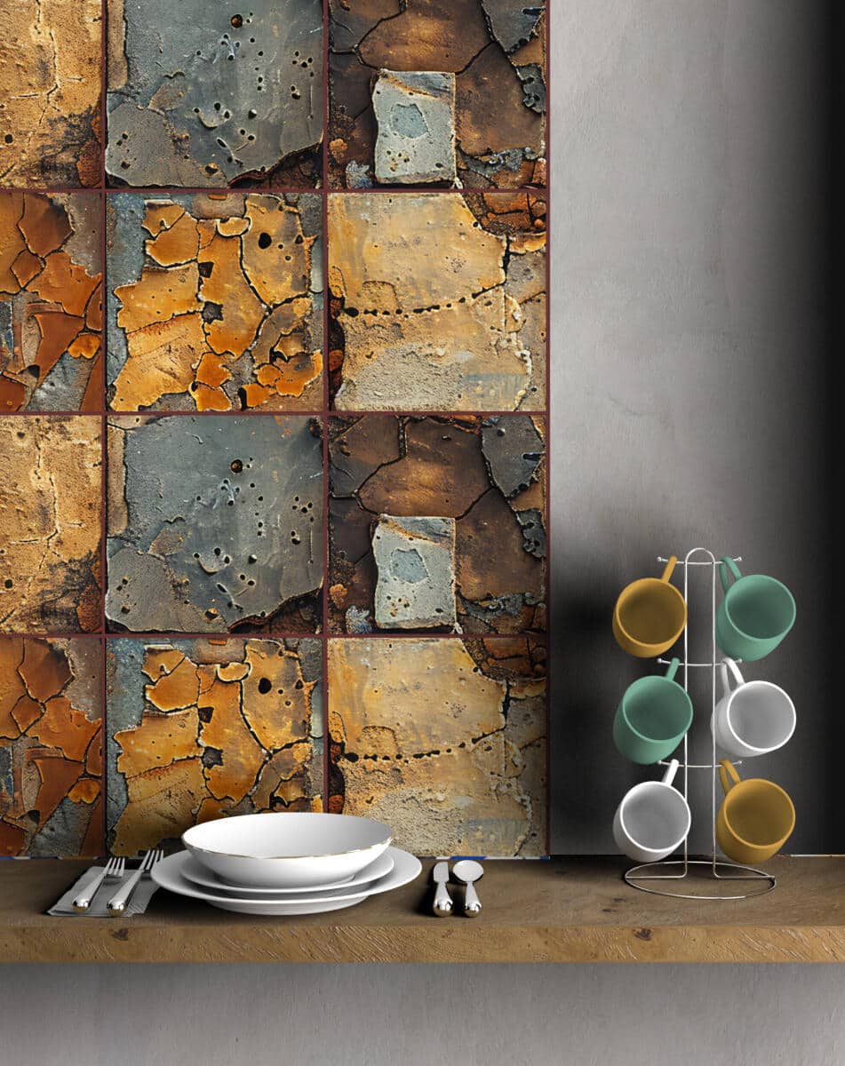 Industrialne Naklejki na Płytki – Imitacja Rdzy i Betonu | Postarzany Loftowy Wzór | Dekoracja do Kuchni i Łazienki 82315 - zdjęcie 3