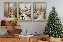 Zestaw Plakatów Świątecznych z Mikołajem i Zimowym Pejzażem | Dekoracja na Święta Bożego Narodzenia do Salonu KP402 - miniaturka 2