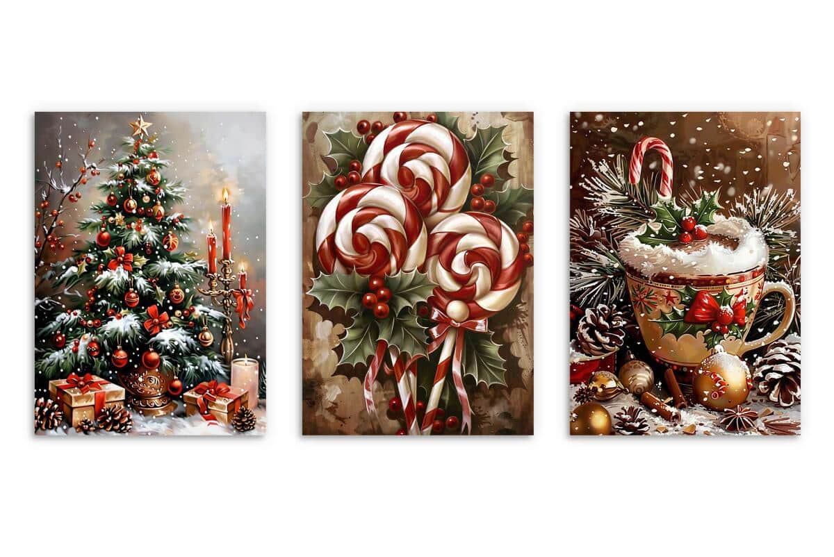 Plakaty Świąteczne- Choinka z Prezentami, Lizaki, Kubek Kakao |  Klimatyczne Dekoracje Bożonarodzeniowe KP398 - zdjęcie 9