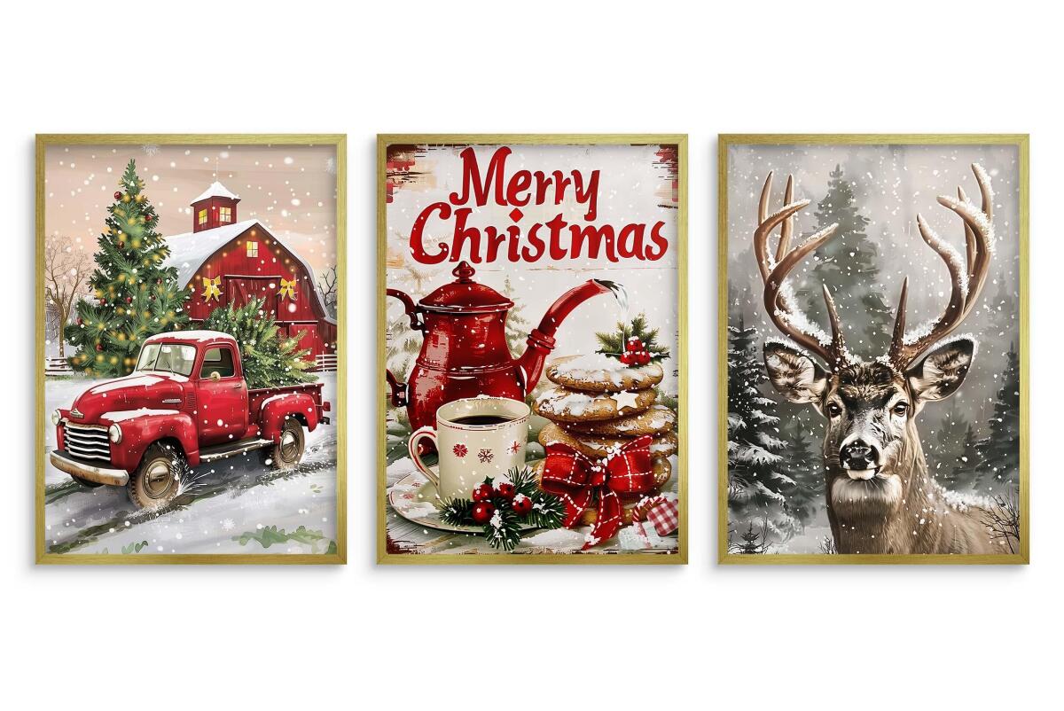 Plakaty Świąteczne Vintage- Merry Christmas | Zimowy krajobraz na ścianę- dekoracje bożonarodzeniowe KP403 - zdjęcie 7