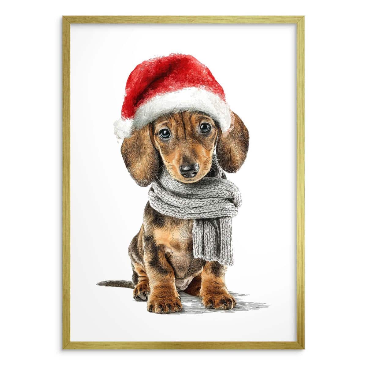 Plakat Bożonarodzeniowy z Psem- Jamnik w Czapce Mikołaja | Zabawna dekoracja świąteczna do pokoju dziecka, nastolatka 82320 - zdjęcie 7