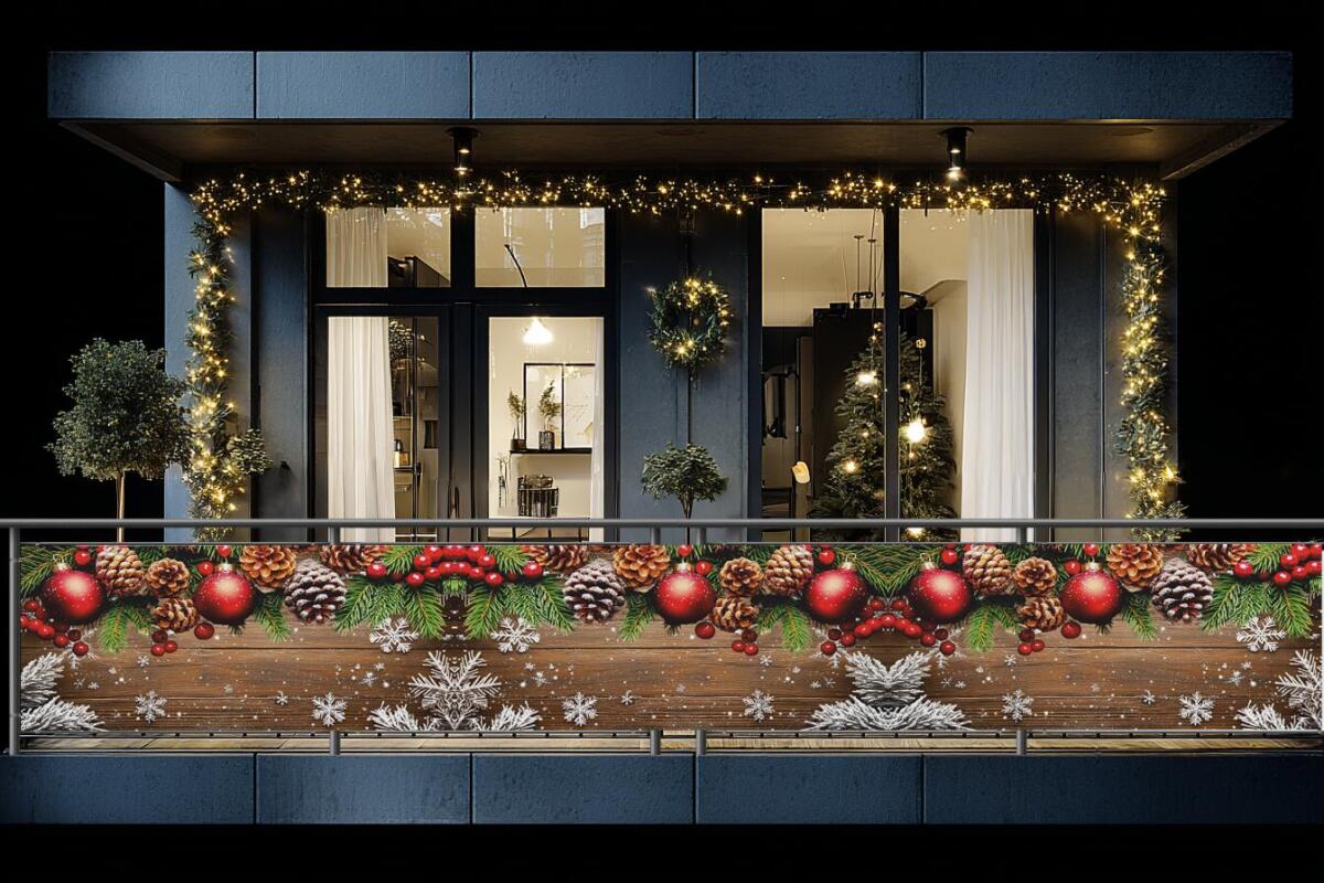 Świąteczny Baner balkonowy- osłona na taras, płot | Dekoracja balkonu na Boże Narodzenie 82333 - zdjęcie 2