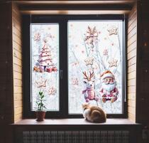 Dwustronne Naklejki Świąteczne na Okno – Różowy Mikołaj, Renifer i Pierniki | Urocza Zimowa Dekoracja do Domu, Żłobka i Przedszkola 82162 - miniaturka 1