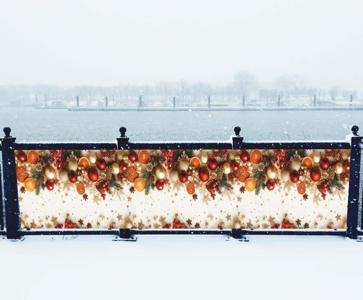 Świąteczna Dekoracja na balkon, taras- Baner na barierki | Girlanda z Bombkami na balustradę 82331 - zdjęcie 2