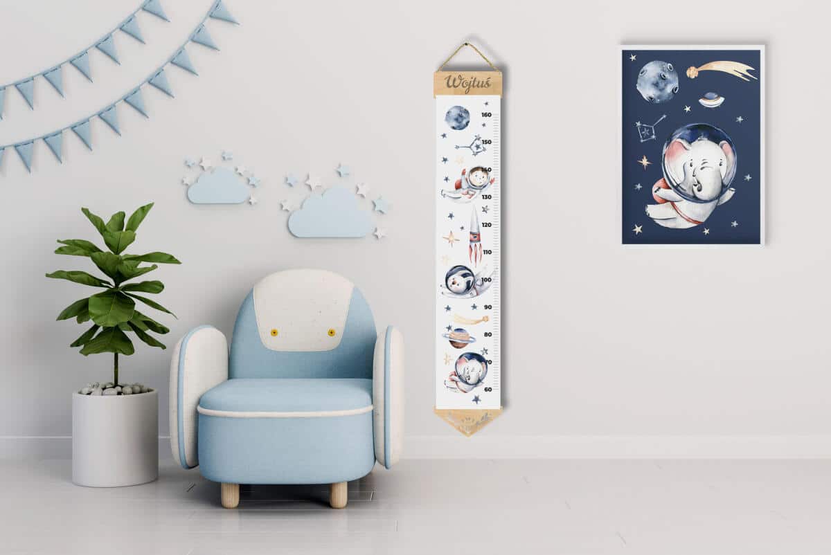 Miarka Wzrostu z Imieniem Dziecka- Kosmos, Astronauta, Planety | Dekoracyjna Miarka na płótnie do pokoju chłopca 64411 - zdjęcie 5
