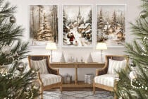 Zestaw Plakatów Świątecznych z Mikołajem i Zimowym Pejzażem | Dekoracja na Święta Bożego Narodzenia do Salonu KP402 - miniaturka 4