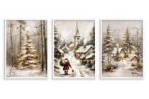Zestaw Plakatów Świątecznych z Mikołajem i Zimowym Pejzażem | Dekoracja na Święta Bożego Narodzenia do Salonu KP402 - miniaturka 7