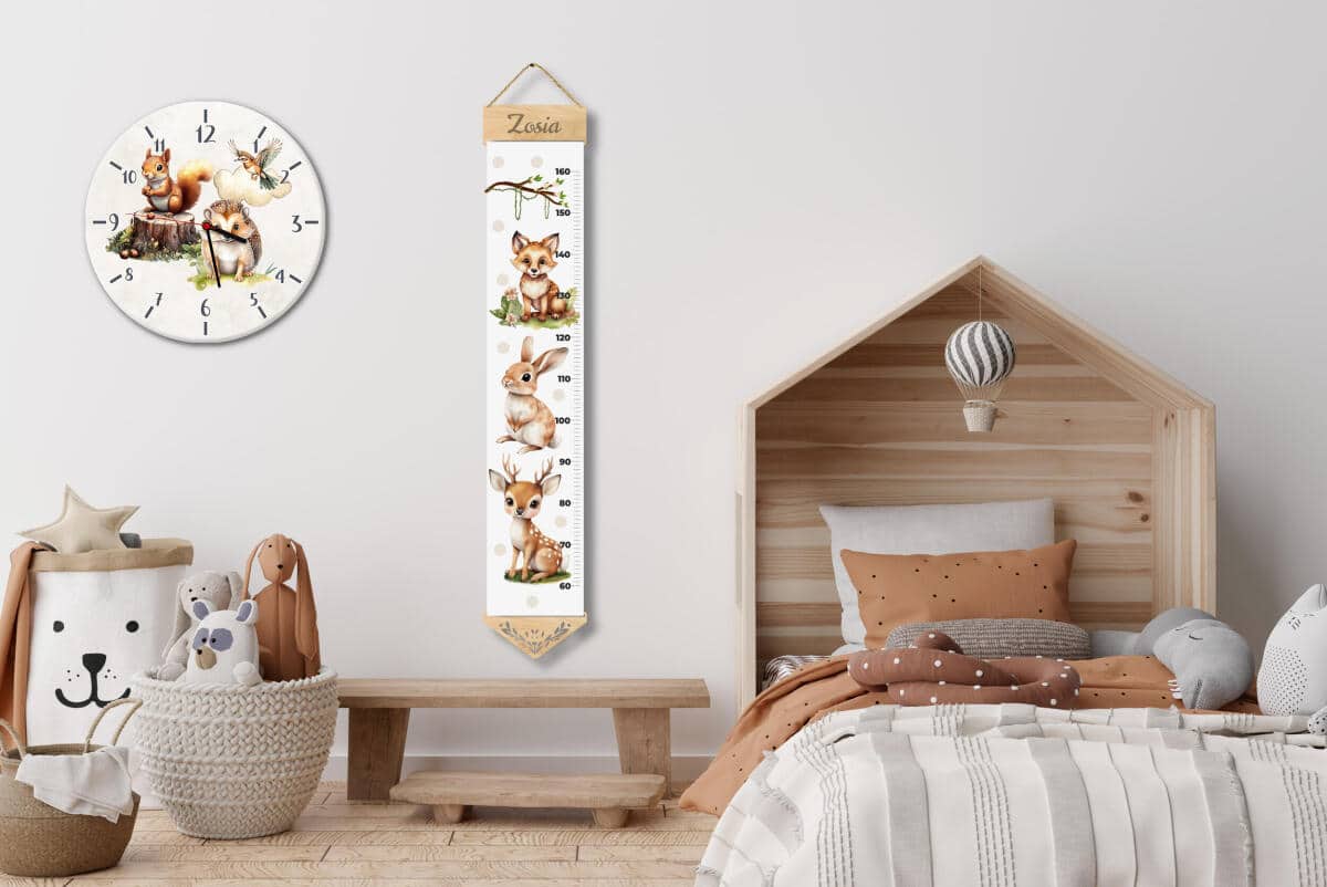 Dziecięca Miarka wzrostu na ścianę, do powieszenia- Zwierzątka leśne, Polana | Miarka z imieniem do pokoju dziecka w stylu boho 64413 - zdjęcie 3