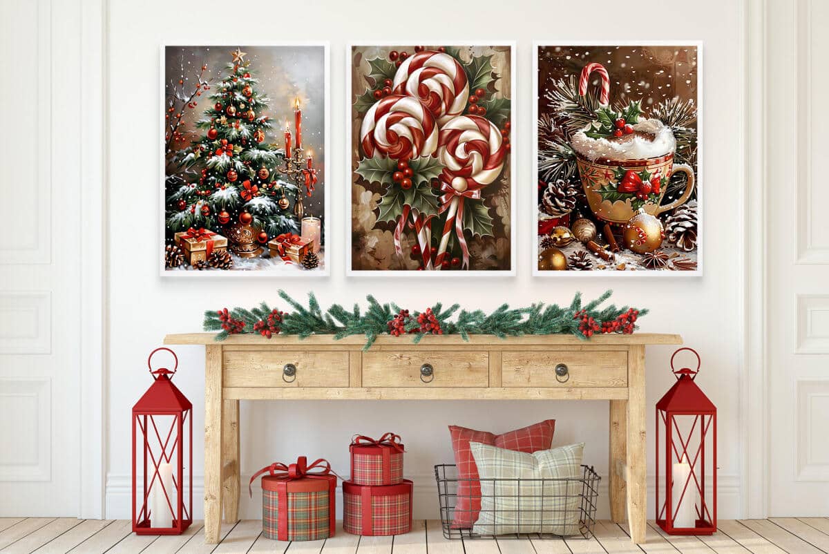 Plakaty Świąteczne- Choinka z Prezentami, Lizaki, Kubek Kakao |  Klimatyczne Dekoracje Bożonarodzeniowe KP398 - zdjęcie 2