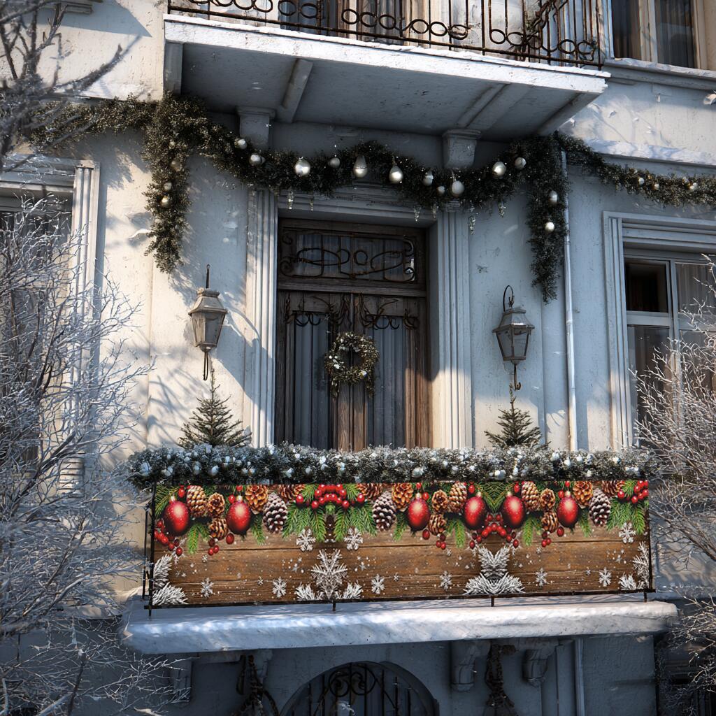 Świąteczny Baner balkonowy- osłona na taras, płot | Dekoracja balkonu na Boże Narodzenie 82333 - zdjęcie 1