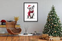 Uroczy Plakat Świąteczny z Buldogiem Francuskim | Pies w Czapce Mikołaja i Czerwonym Szaliku | Dekoracja Bożonarodzeniowa 82319 - miniaturka 4