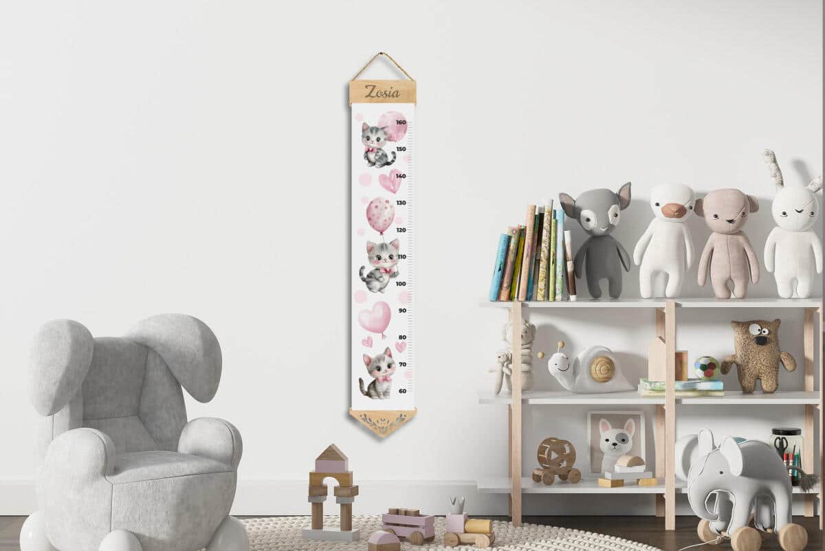 Miarka wzrostu z imieniem dziecka  | Dekoracyjna miarka na ścianę do pokoju dziewczynki- Kotki 64409 - zdjęcie 4