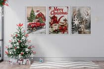 Plakaty Świąteczne Vintage- Merry Christmas | Zimowy krajobraz na ścianę- dekoracje bożonarodzeniowe KP403 - miniaturka 4