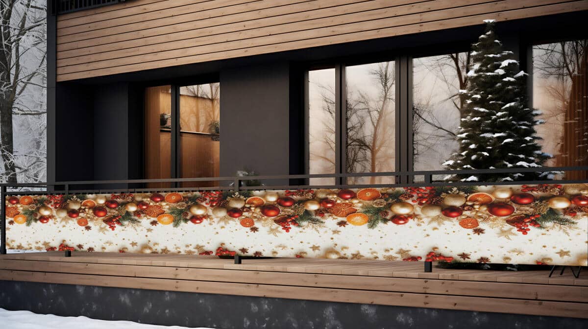 Świąteczna Dekoracja na balkon, taras- Baner na barierki | Girlanda z Bombkami na balustradę 82331 - zdjęcie 3