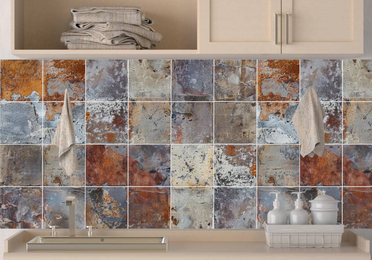 Dekoracyjne Naklejki na Kafelki- Efekt Rdzy, Patyny i Przetarć | Efektowne Płytki w stylu Industrialnym 82316 - zdjęcie 3