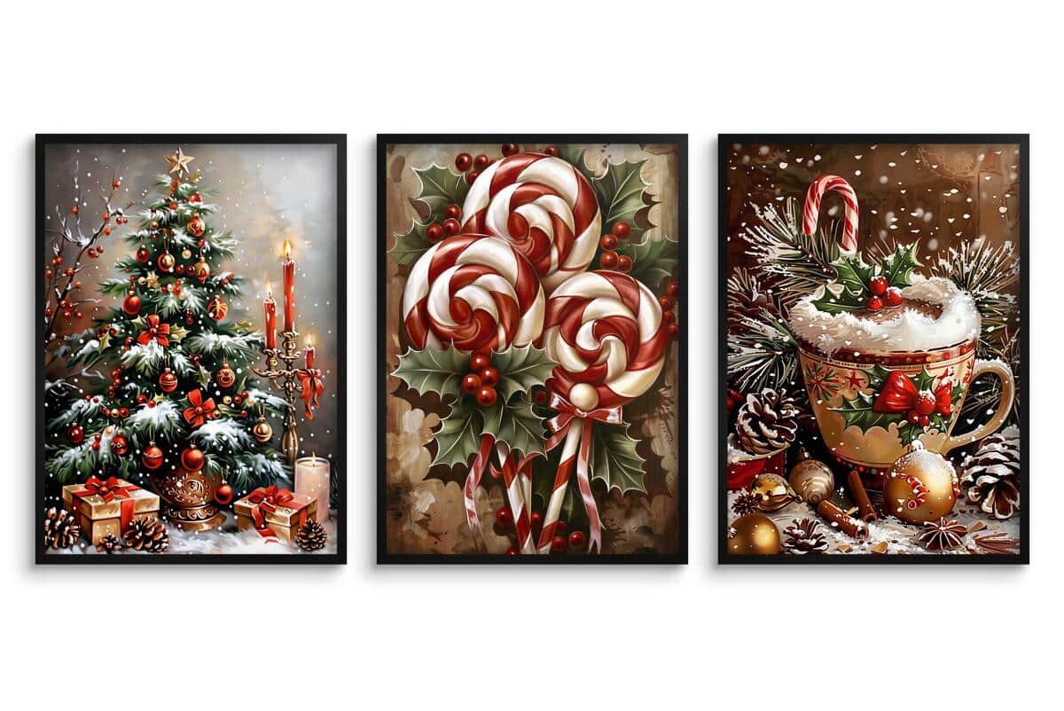 Plakaty Świąteczne- Choinka z Prezentami, Lizaki, Kubek Kakao |  Klimatyczne Dekoracje Bożonarodzeniowe KP398 - zdjęcie 7