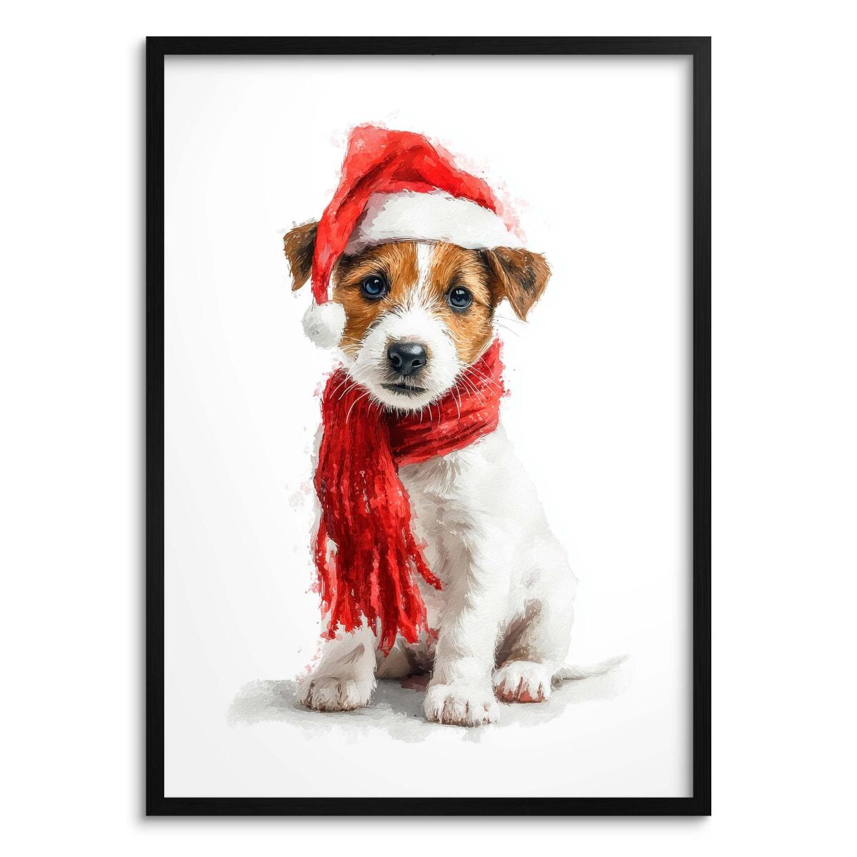 Dekoracja Ścienna na Święta – Pies w Czapce Mikołaja | Świąteczny plakat do pokoju dziecka 82321 - zdjęcie 1