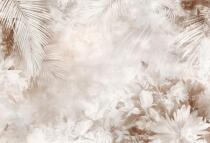 Akwarelowa Fototapeta- Beżowa Dżungla | Liście Palmowe i Kwiaty | Roślinna Tapeta na ścianę 83216 - miniaturka 4