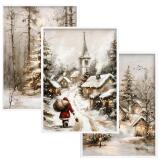 Zestaw Plakatów Świątecznych z Mikołajem i Zimowym Pejzażem | Dekoracja na Święta Bożego Narodzenia do Salonu KP402 - miniaturka 1