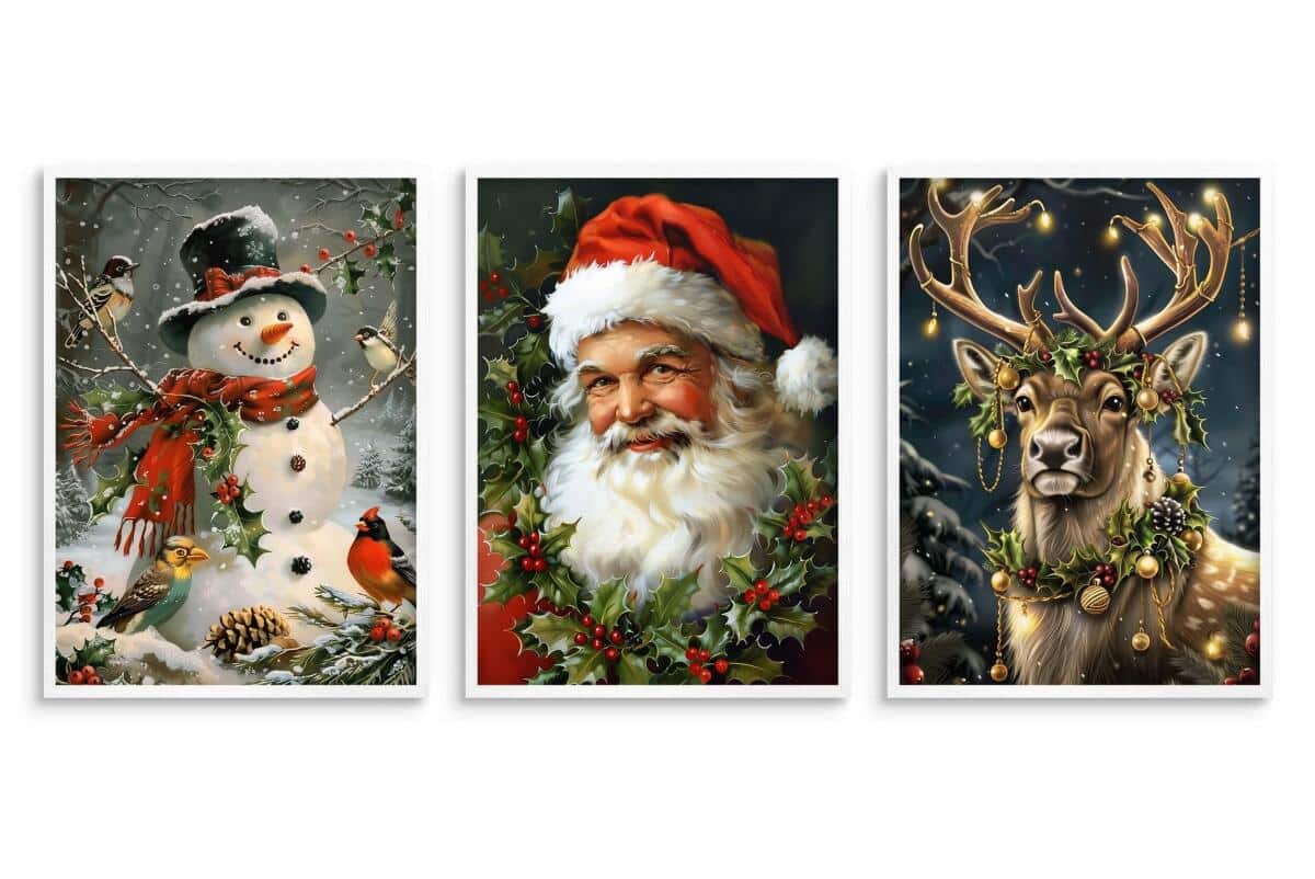 Świąteczne Obrazy na ścianę – Mikołaj, Bałwan, Renifer | Bożonarodzeniowe Plakaty | Zimowa Dekoracja Ścienna do Domu KP401 - zdjęcie 6
