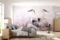 Elegancka Fototapeta do salonu- Czaple i Złote Liście | Dekoracja na ścianę do wnętrz orientalnych, boho 82251 - miniaturka 2