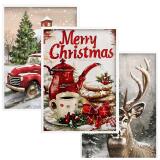 Plakaty Świąteczne Vintage- Merry Christmas | Zimowy krajobraz na ścianę- dekoracje bożonarodzeniowe KP403 - miniaturka 1